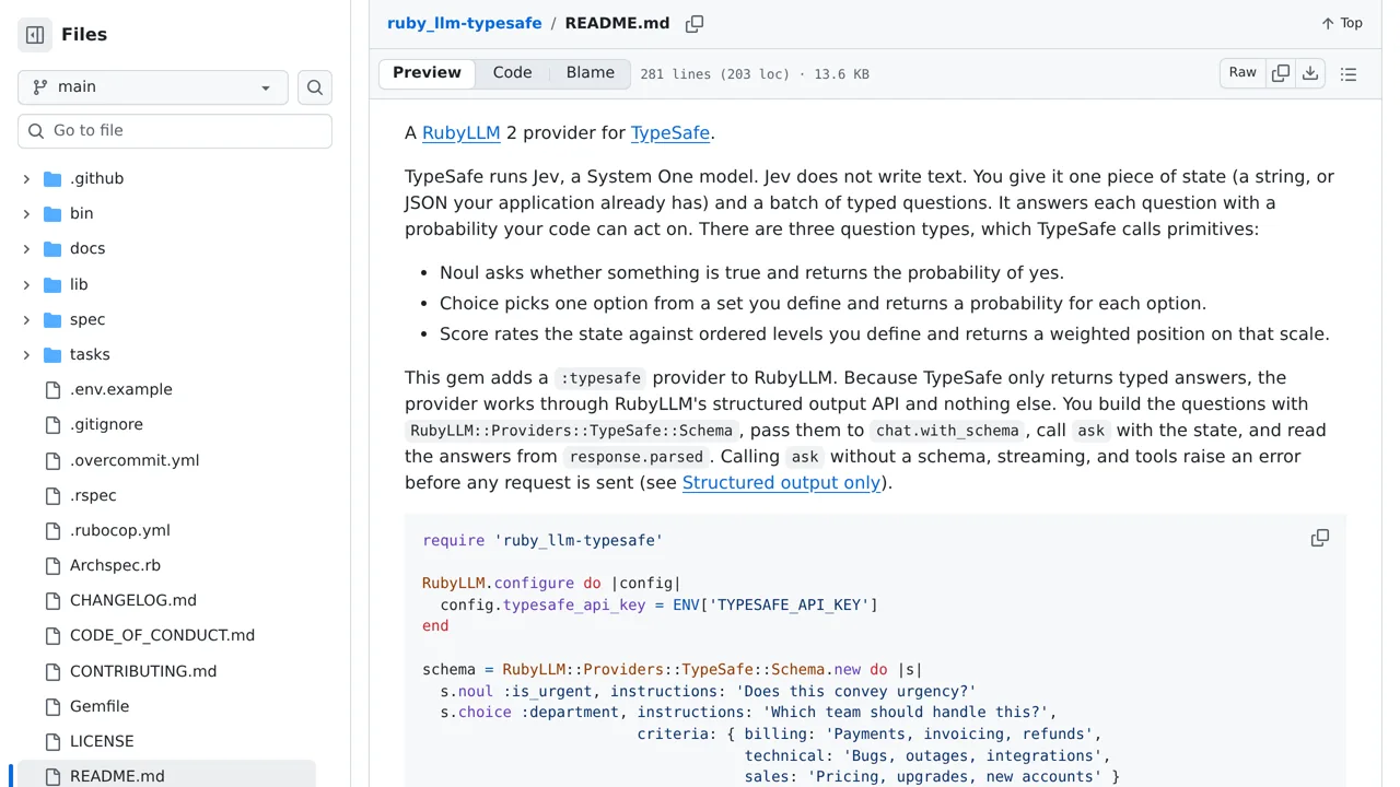 Source screenshot of ruby_llm-typesafe