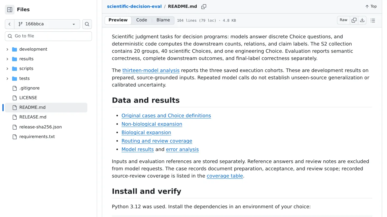 Source screenshot of Scientific Decision Evaluation
