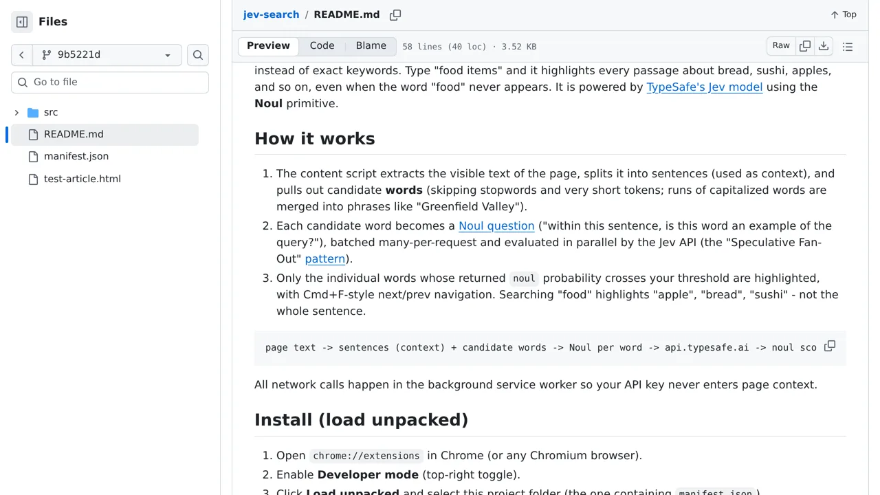 Source screenshot of Jev Semantic Search