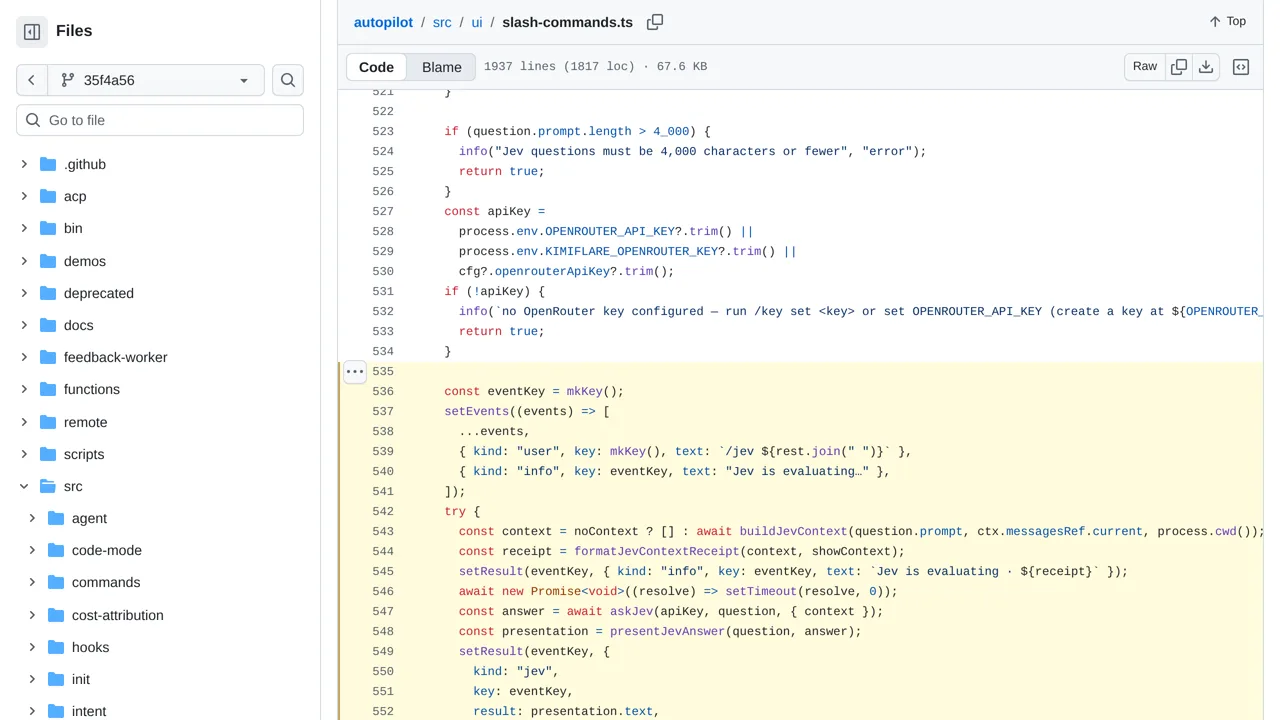 Source screenshot of Autopilot /jev