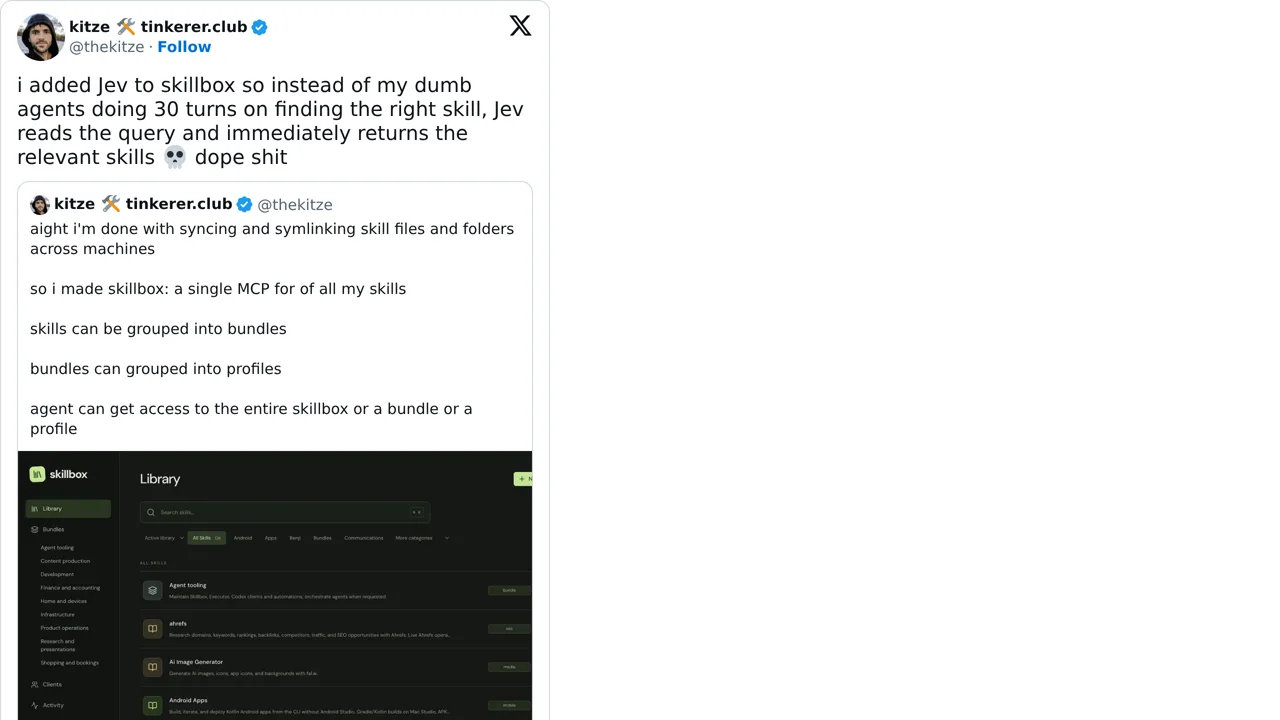 Source screenshot of skillbox + Jev skill routing