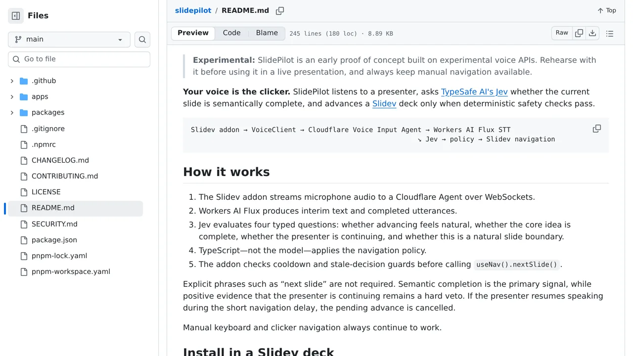 Source screenshot of slidepilot