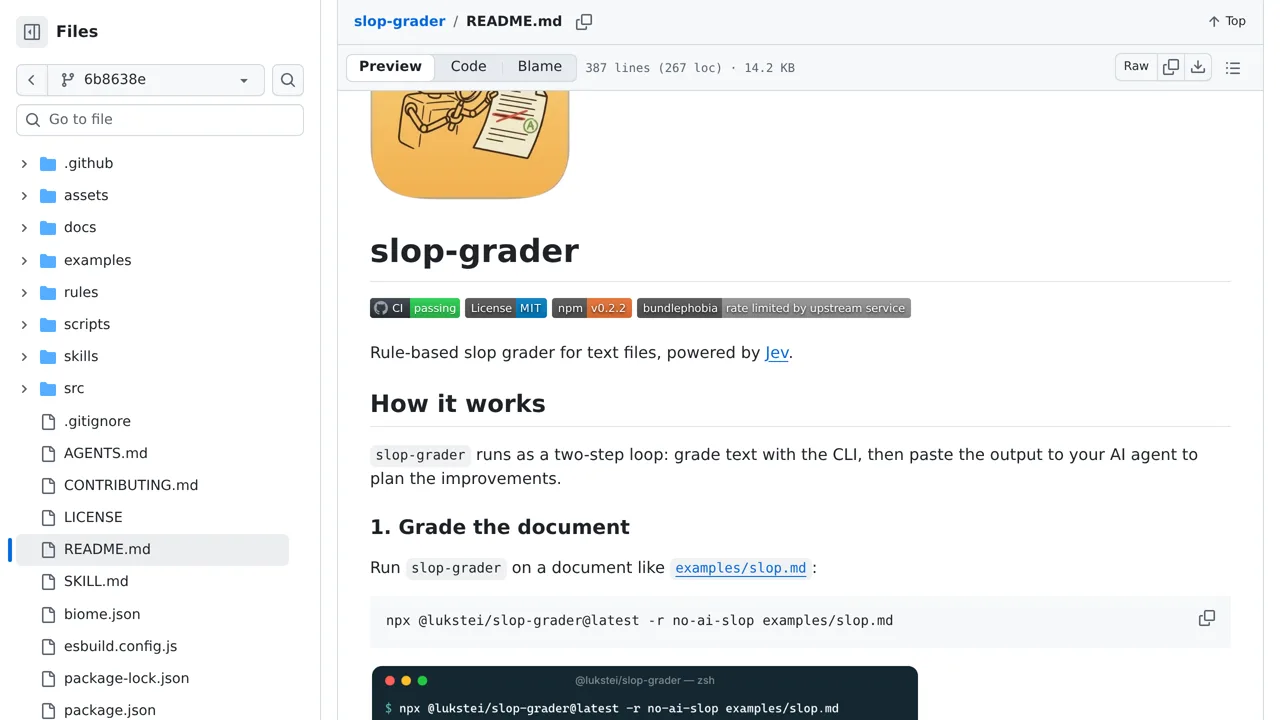 Source screenshot of slop-grader