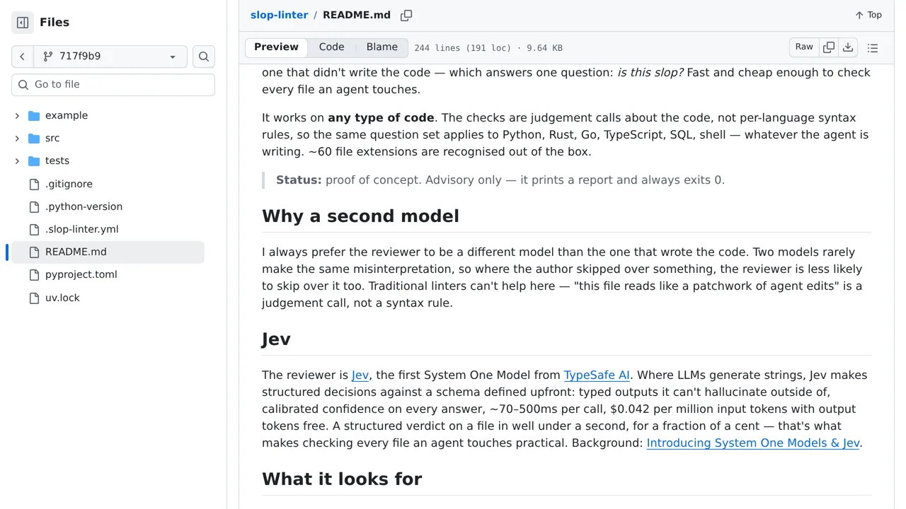 Source screenshot of slop-linter