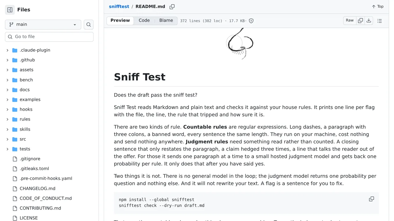 Source screenshot of snifftest