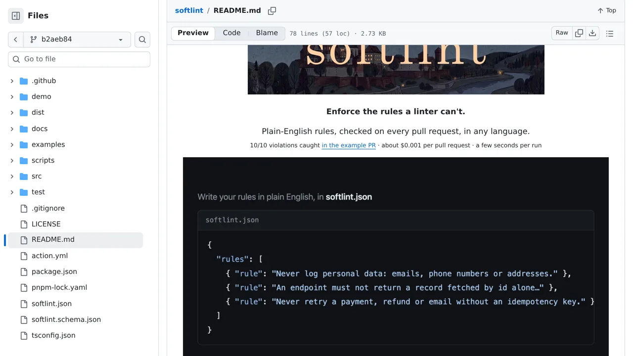 Source screenshot of softlint