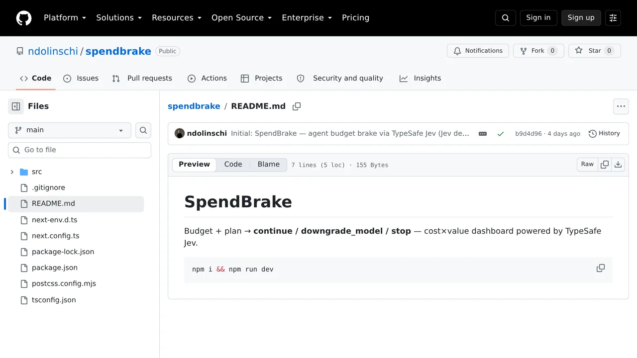 Source screenshot of spendbrake