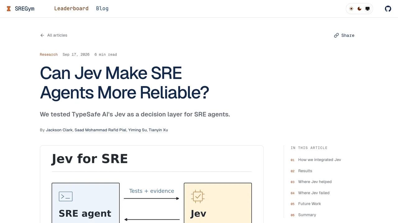 Source screenshot of SREGym + Jev