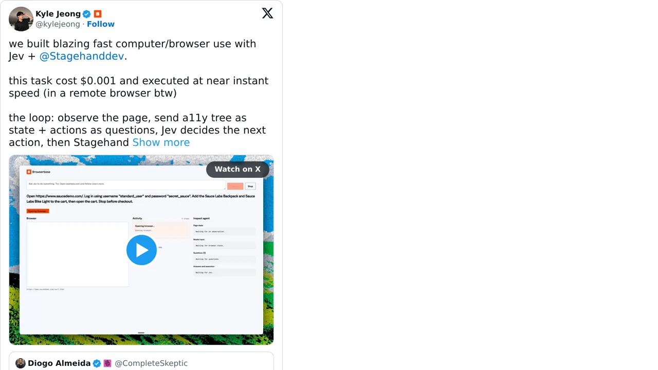 Source screenshot of Stagehand + Jev browser use