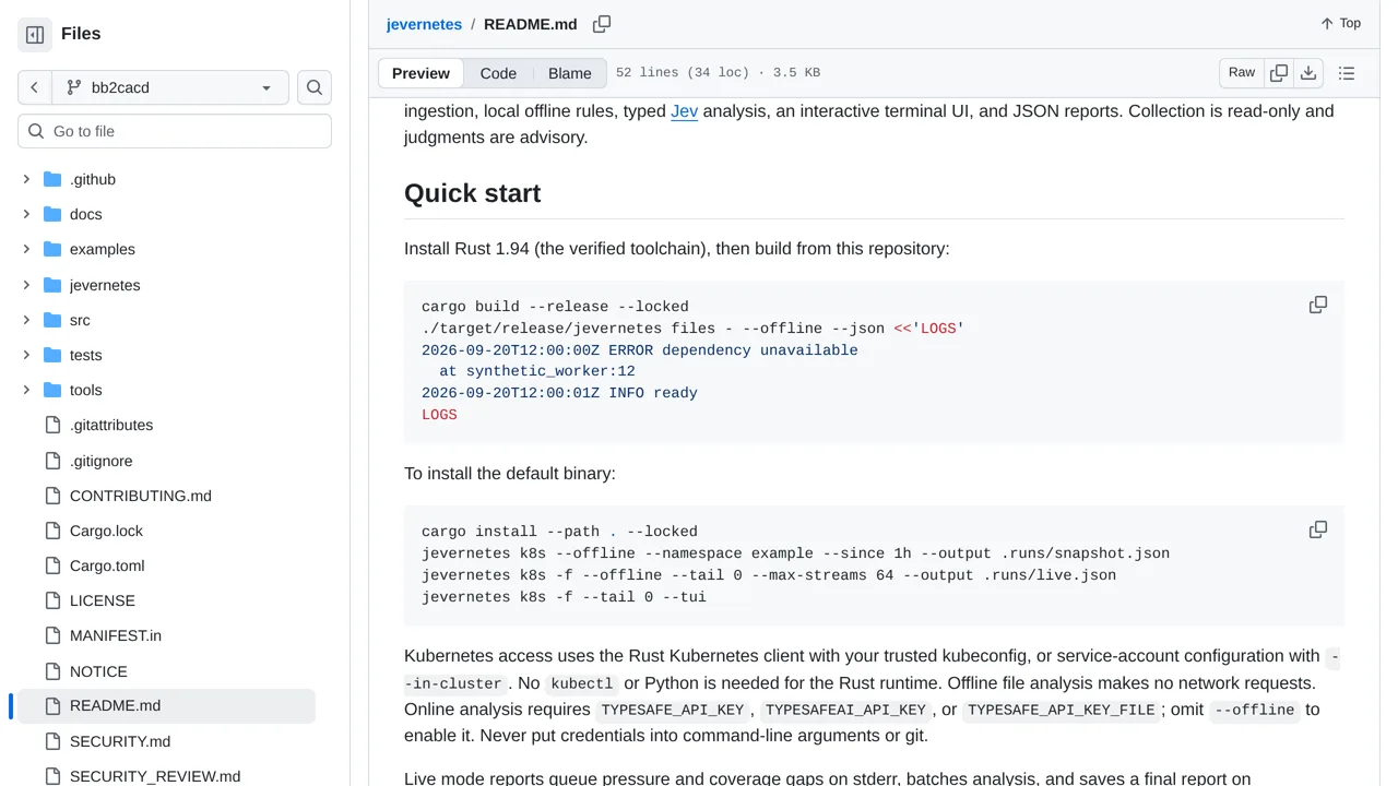 Source screenshot of jevernetes