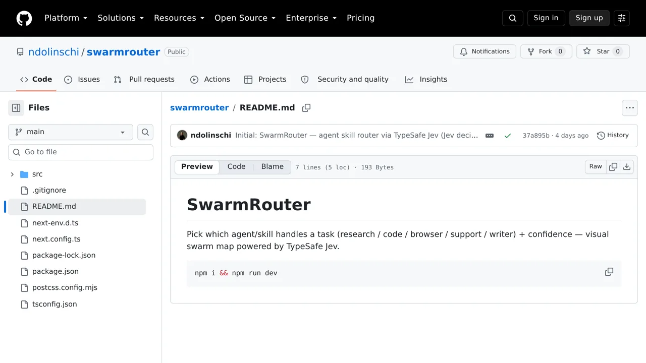 Source screenshot of swarmrouter