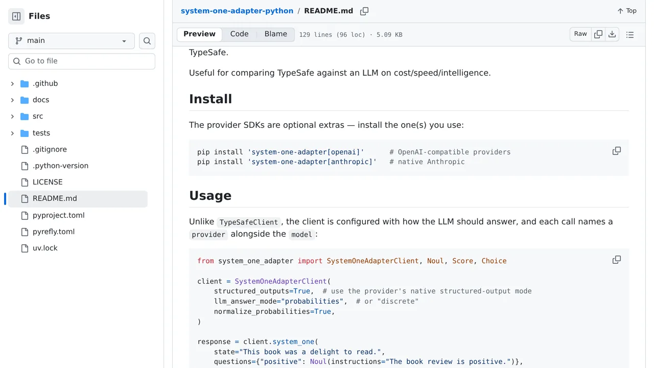 Source screenshot of System One adapter (Python)