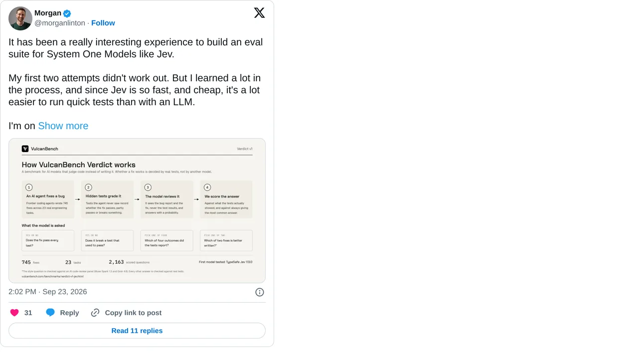 Source screenshot of System One eval suite