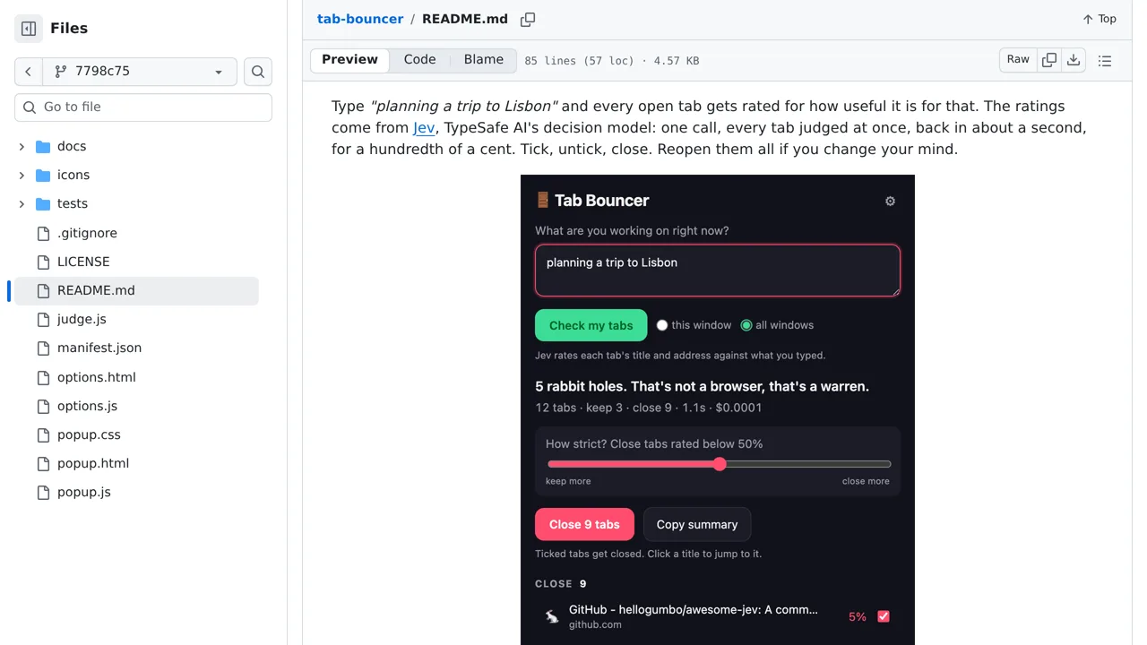 Source screenshot of Tab Bouncer