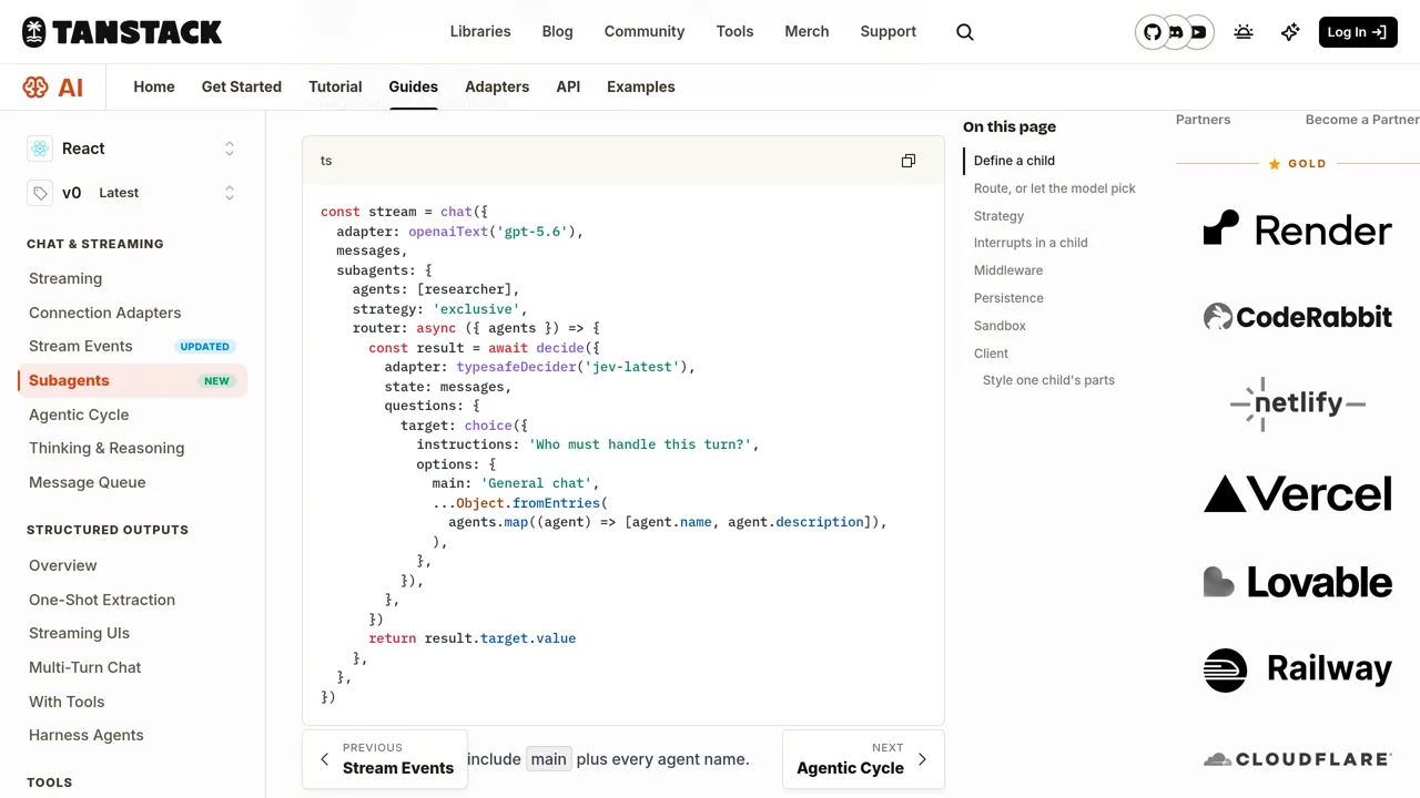 Source screenshot of TanStack AI subagents