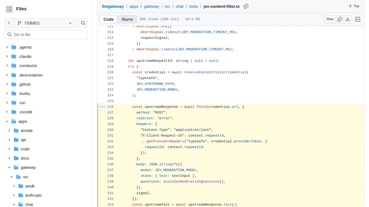 Source screenshot of llmgateway