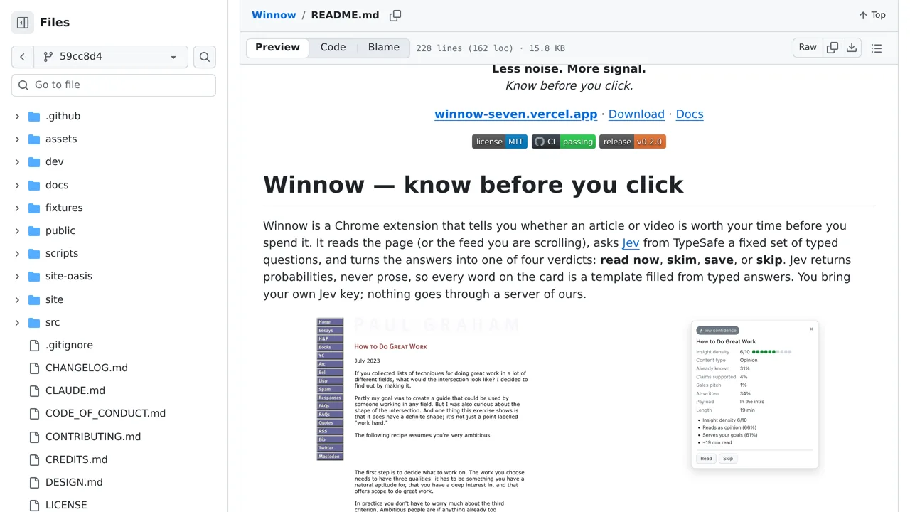 Source screenshot of Winnow (ThinkyMiner)