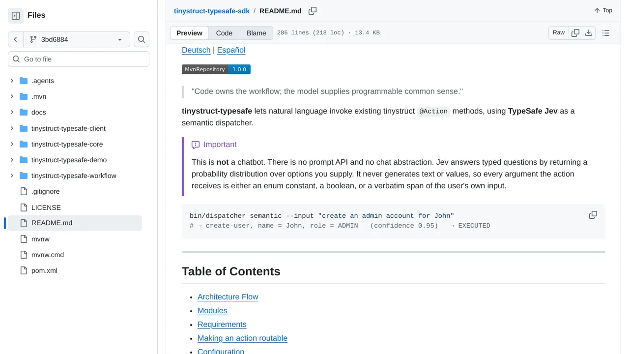 Source screenshot of tinystruct-typesafe