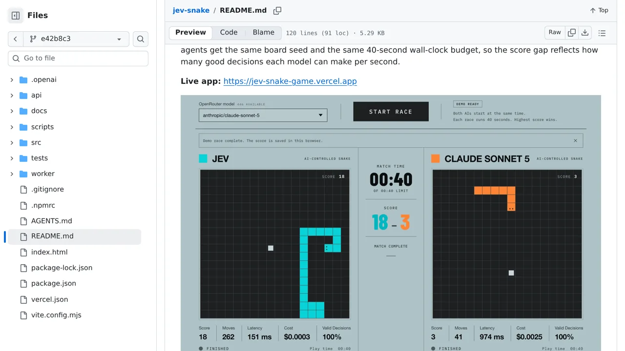 Source screenshot of SnakeBench