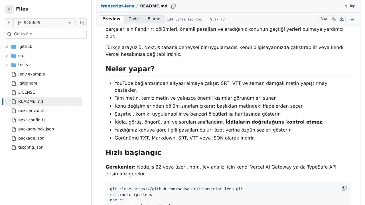 Source screenshot of Transcript Lens