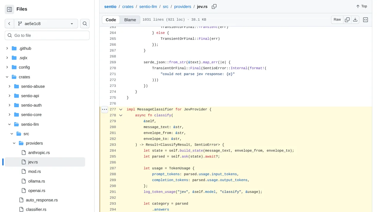 Source screenshot of Sentio