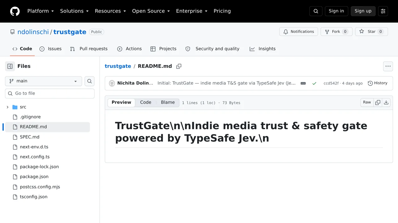 Source screenshot of trustgate