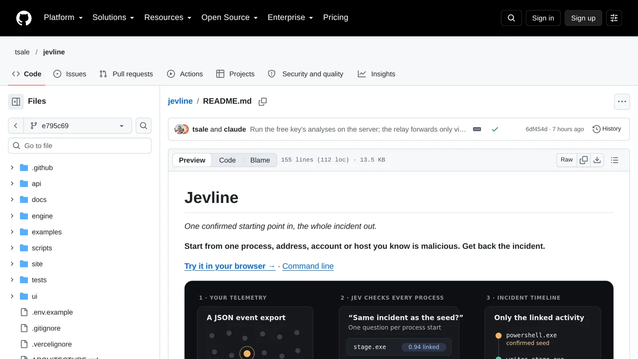 Source screenshot of Jevline