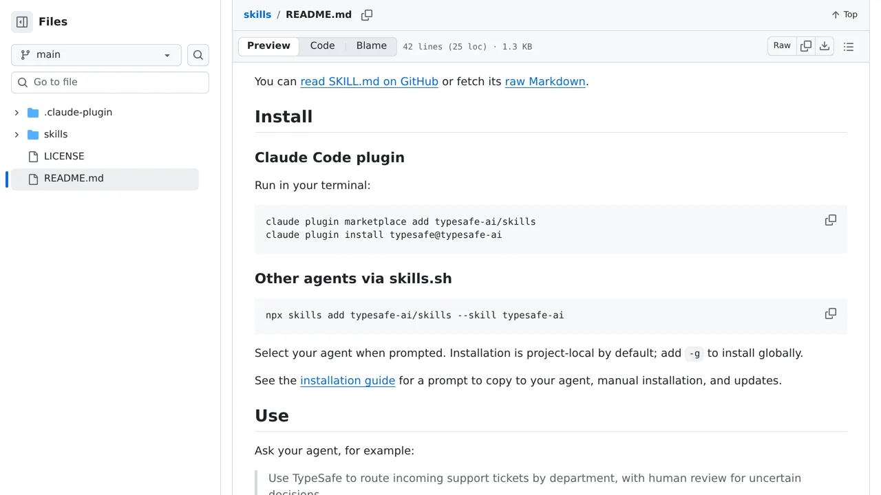 Source screenshot of TypeSafe agent skills