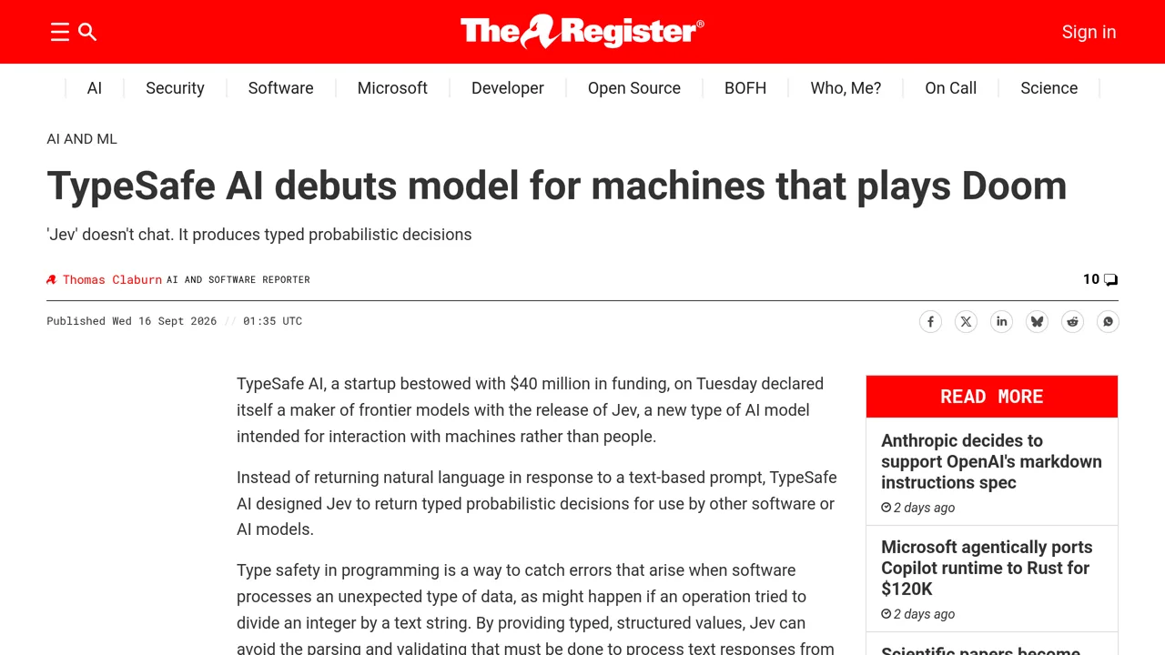 Source screenshot of TypeSafe AI debuts model for machines that plays Doom