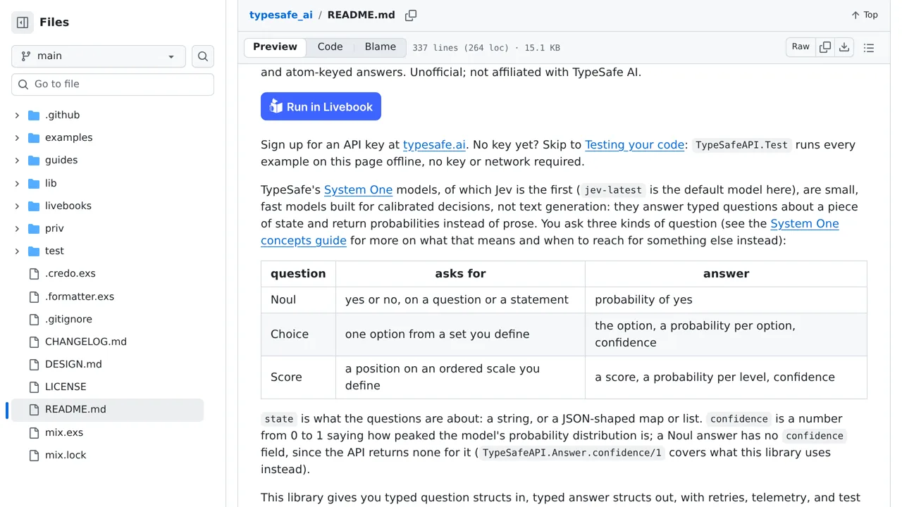 Source screenshot of typesafe_ai (typesend)