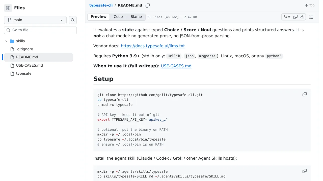 Source screenshot of typesafe-cli (geilt)