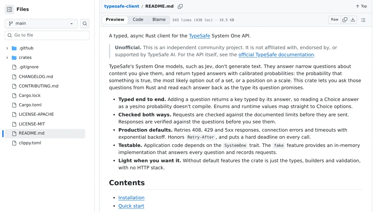 Source screenshot of typesafe-client