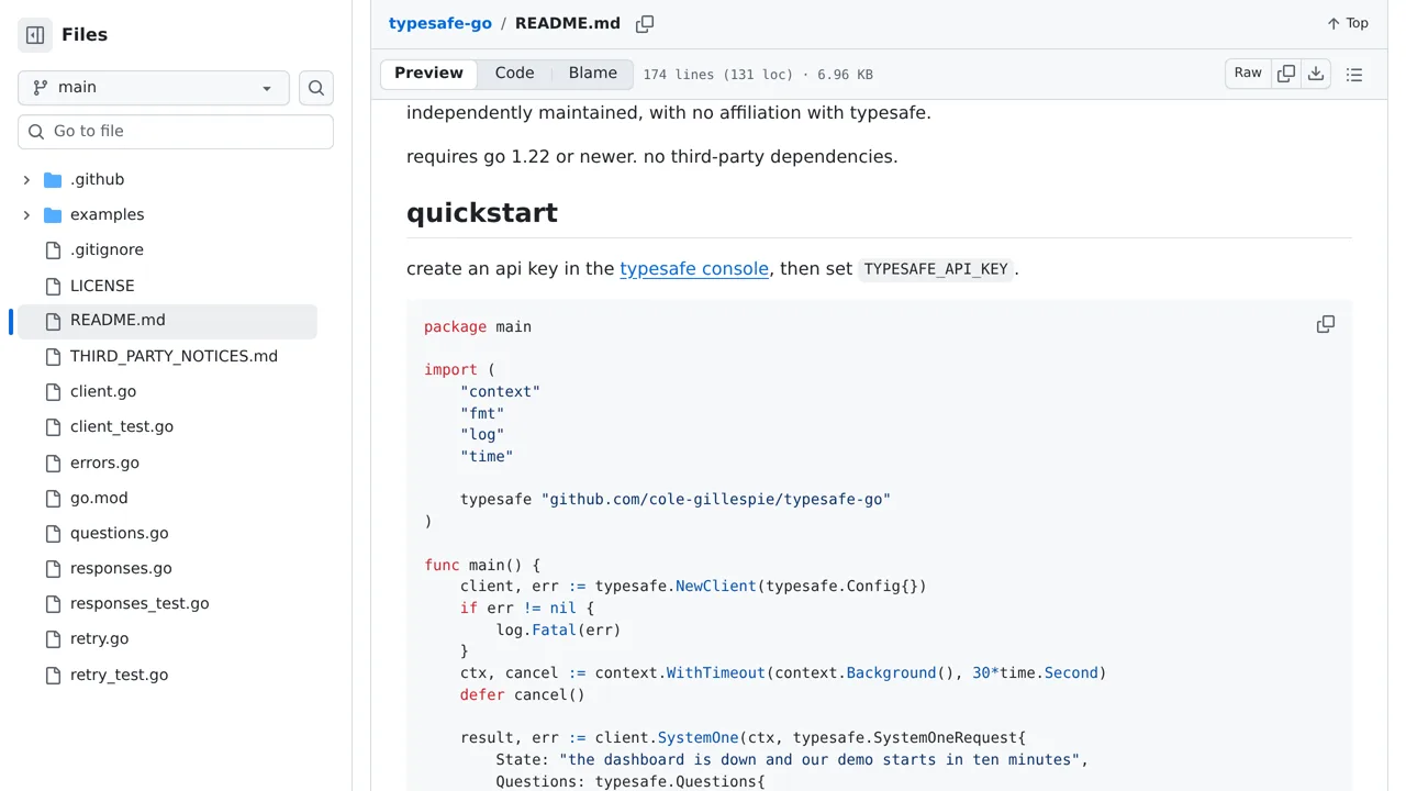 Source screenshot of typesafe-go (cole-gillespie)