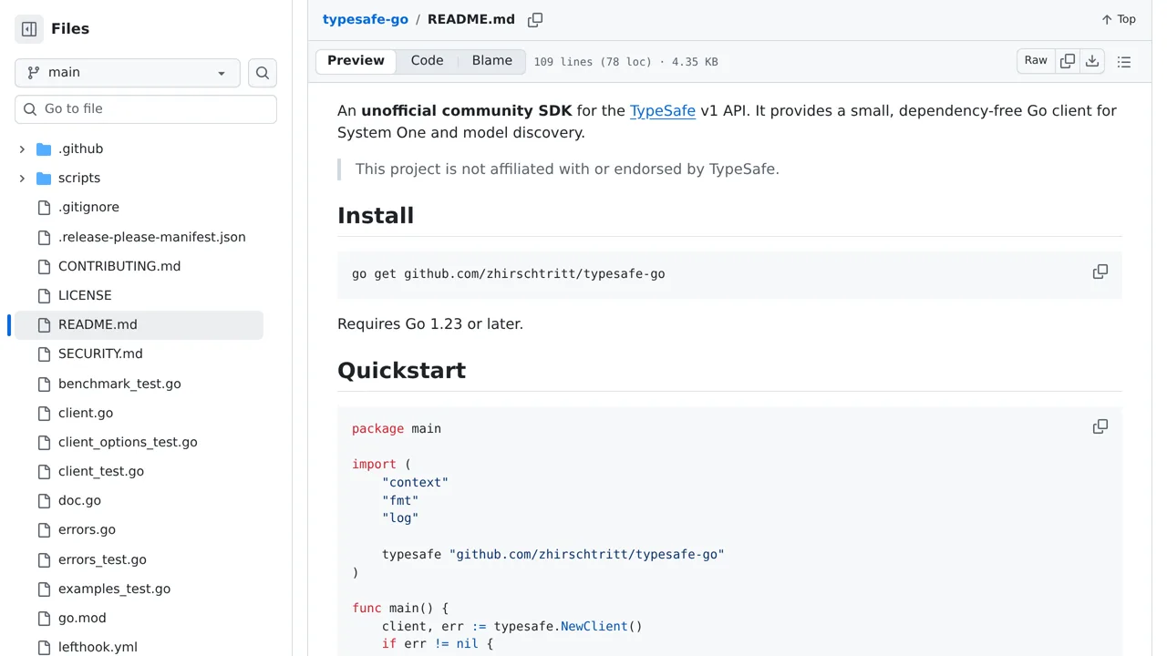 Source screenshot of typesafe-go (zhirschtritt)
