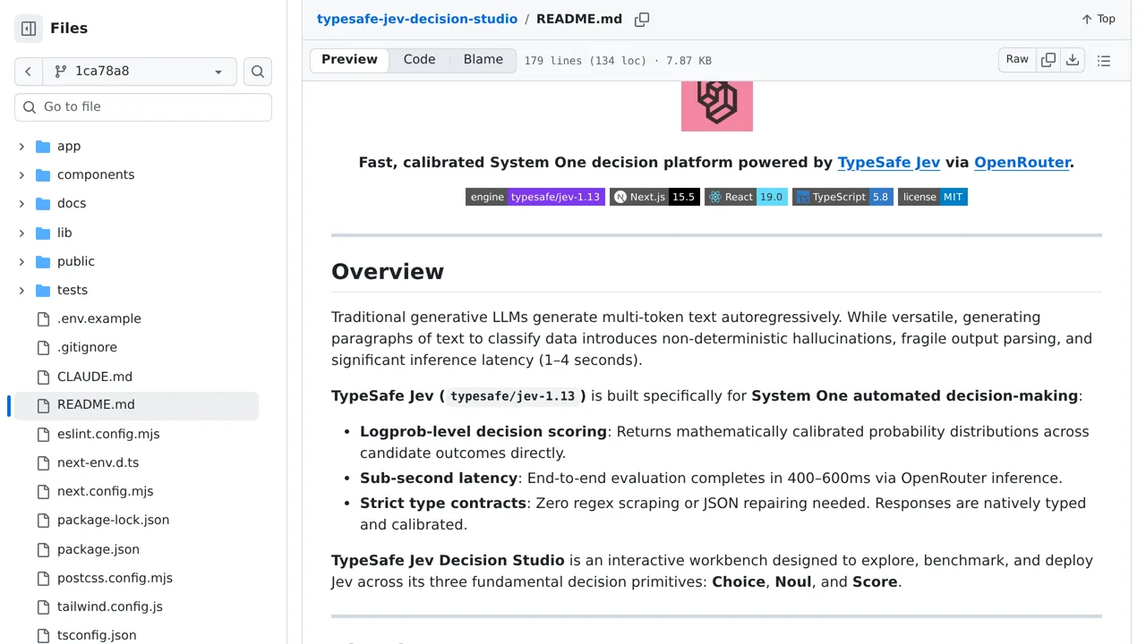 Source screenshot of TypeSafe Jev Decision Studio