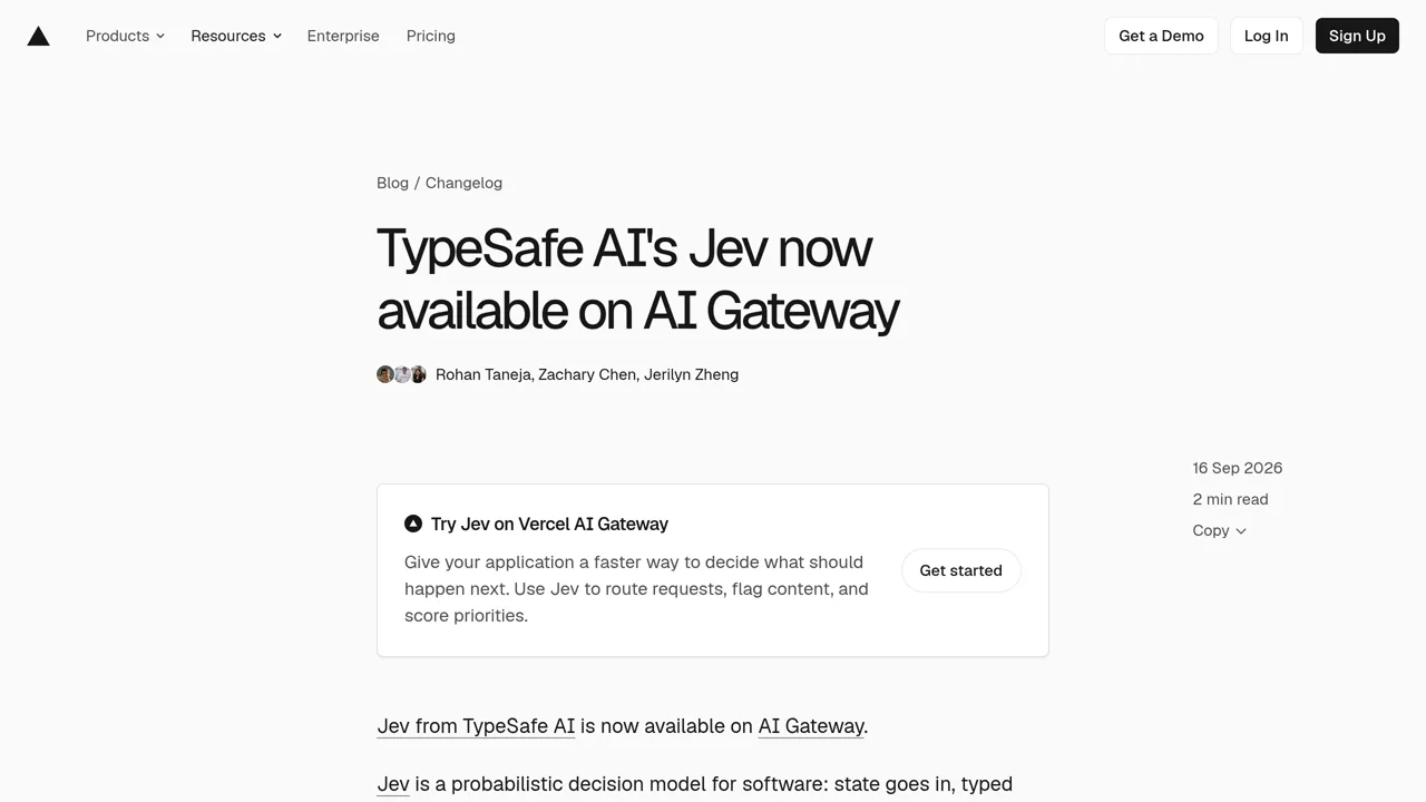 Source screenshot of TypeSafe AI’s Jev now available on AI Gateway