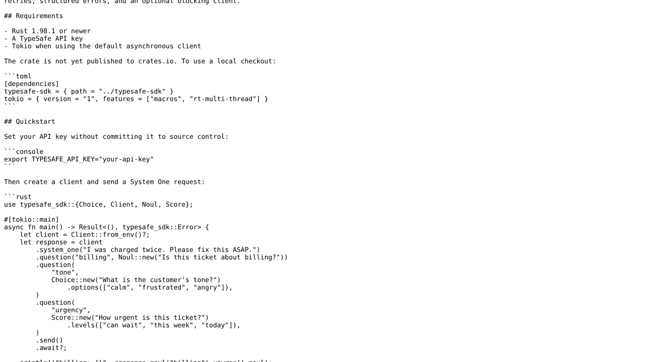 Source screenshot of TypeSafe AI Rust SDK
