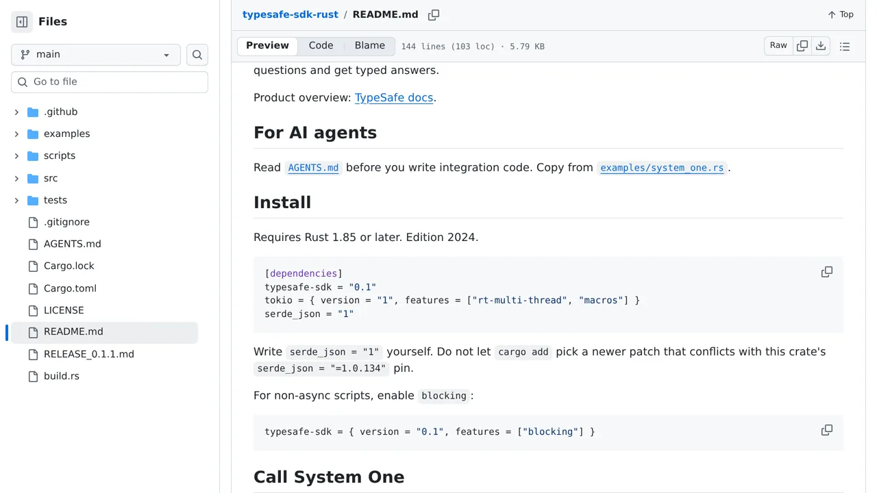 Source screenshot of typesafe-sdk-rust