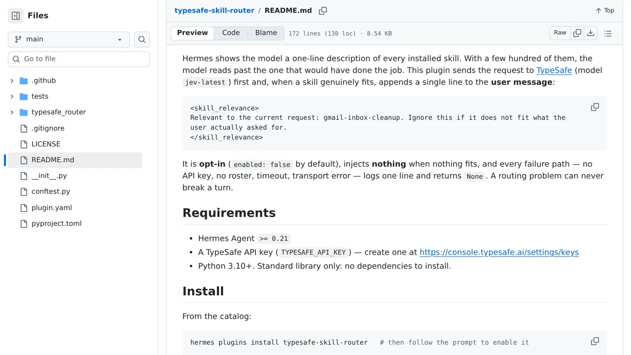 Source screenshot of typesafe-skill-router