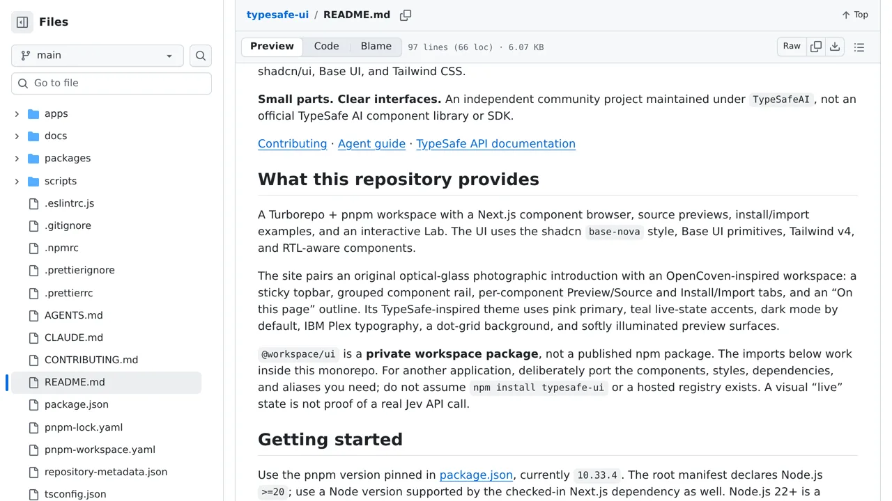 Source screenshot of typesafe-ui