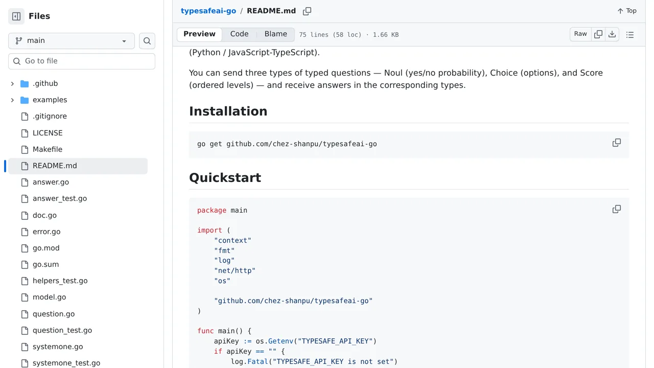 Source screenshot of typesafeai-go
