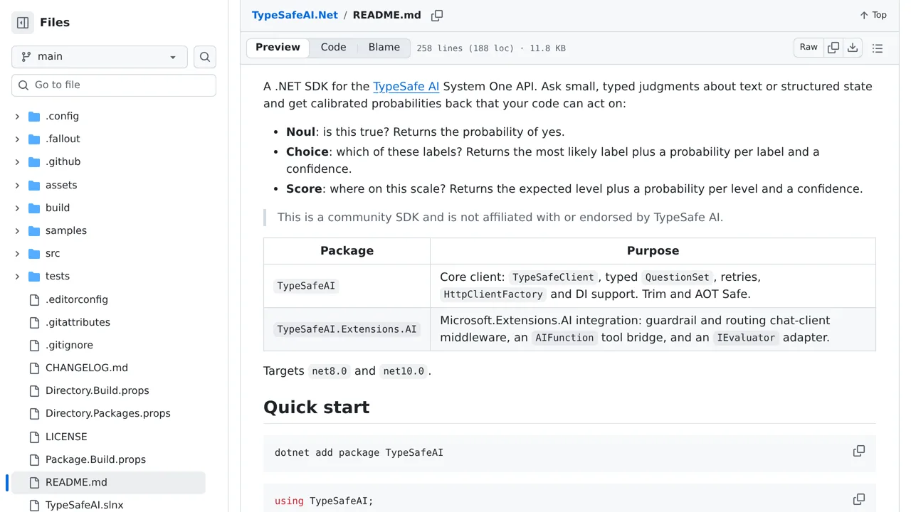 Source screenshot of TypeSafeAI.Net