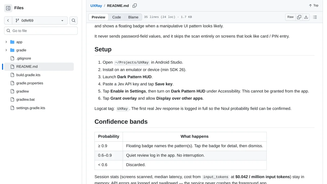 Source screenshot of UXRay