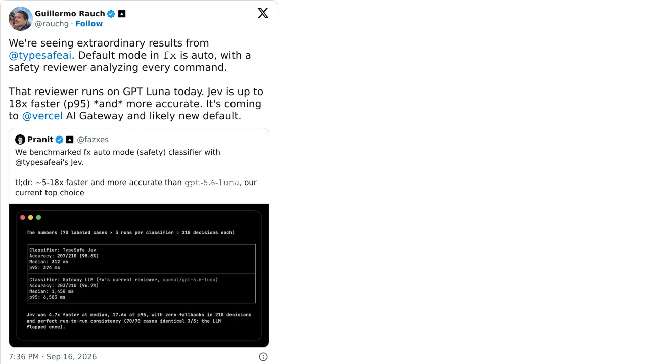 Source screenshot of Vercel fx: Jev as a command safety reviewer