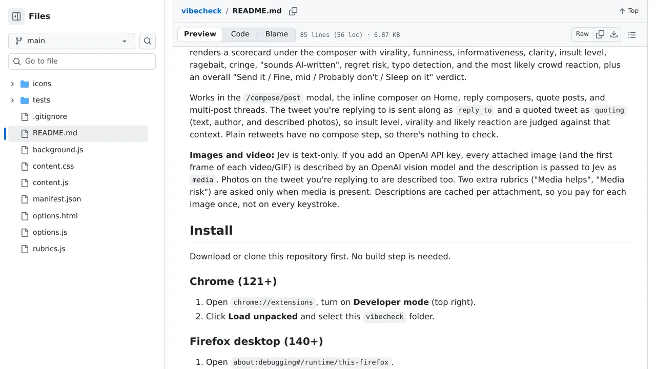 Source screenshot of vibecheck