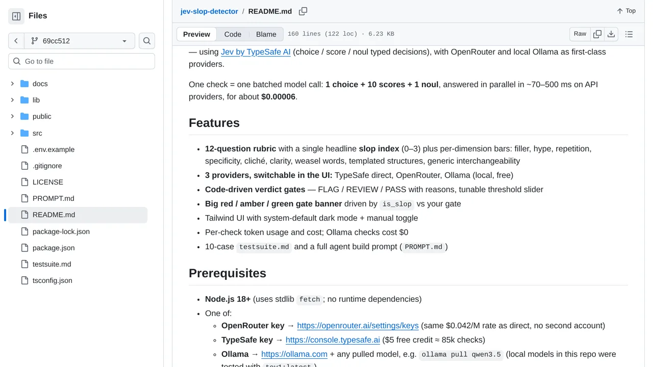 Source screenshot of Jev Slop Detector, vicgupta