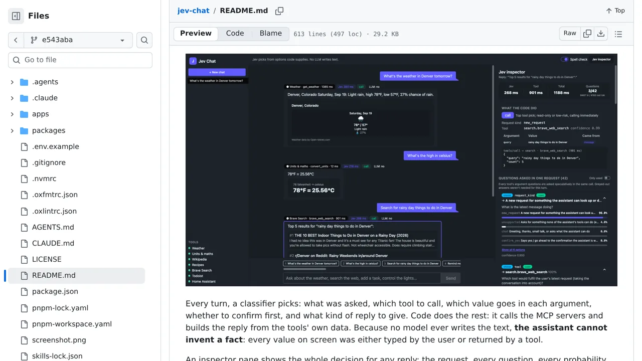 Source screenshot of Jev Chat