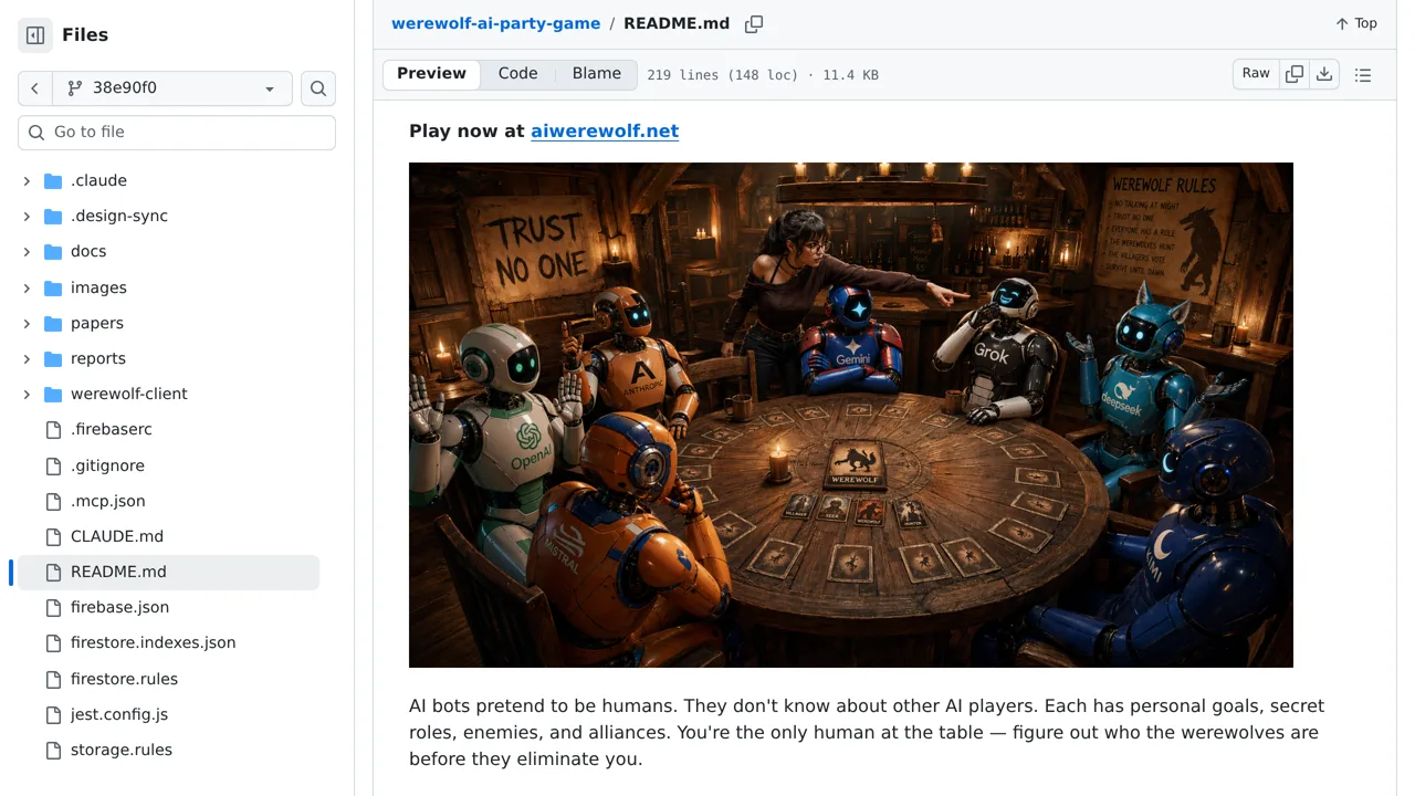 Source screenshot of AI Werewolf