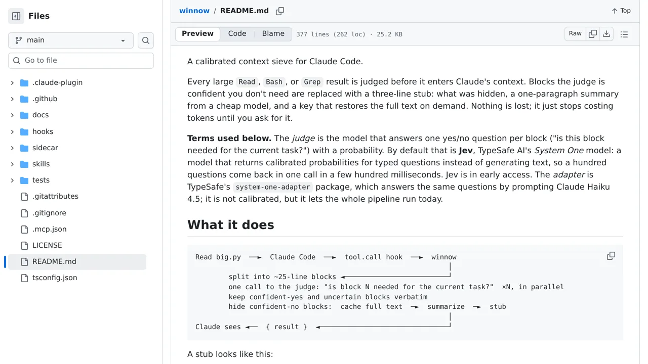 Source screenshot of winnow