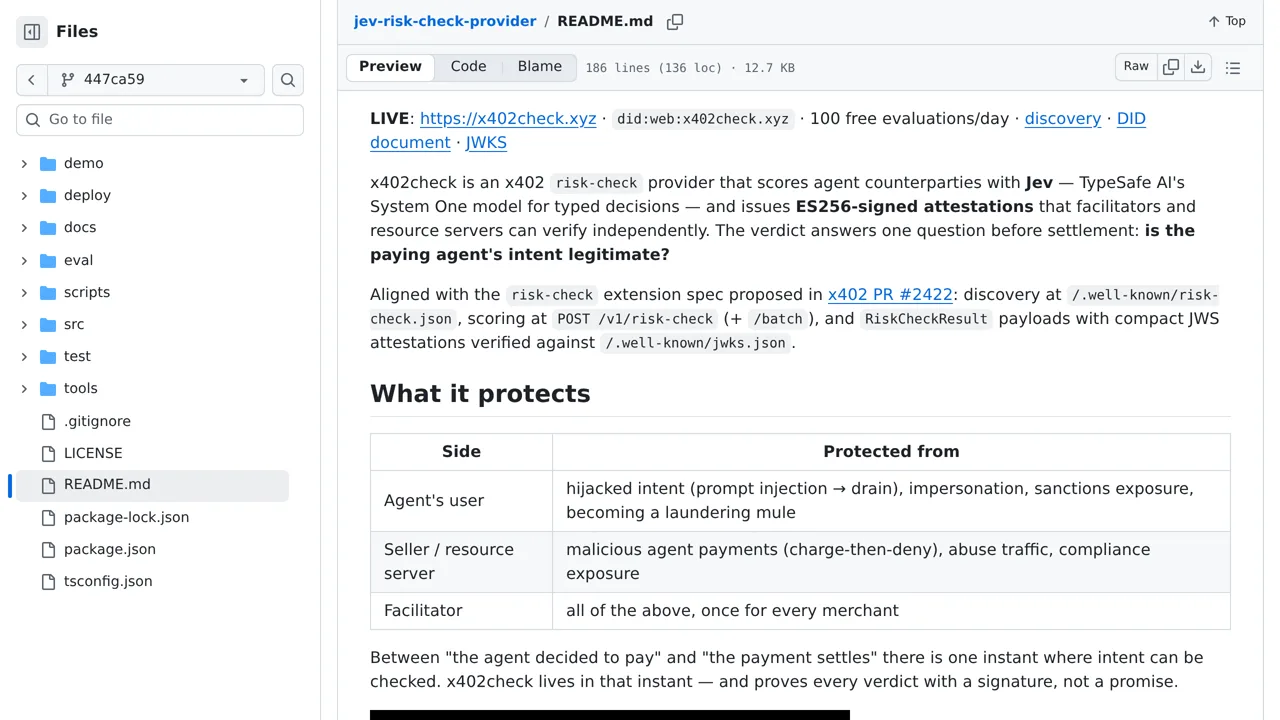 Source screenshot of x402check
